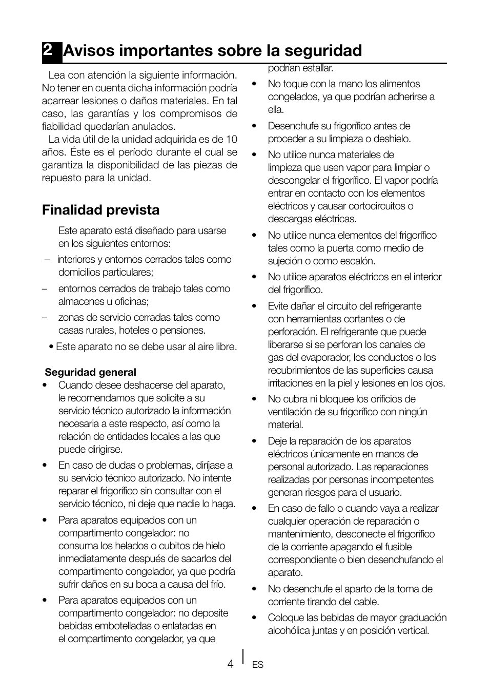 2avisos importantes sobre la seguridad, Finalidad prevista | Teka TKI2 145 D User Manual | Page 63 / 98