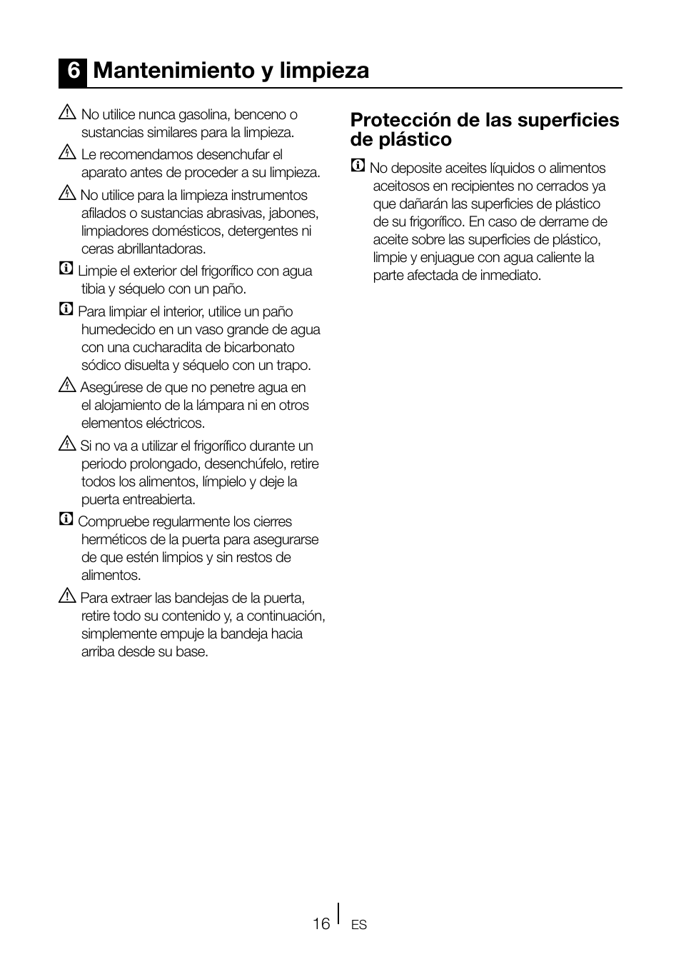 6mantenimiento y limpieza, Protección de las superficies de plástico c | Teka TKI2 145 D User Manual | Page 75 / 98