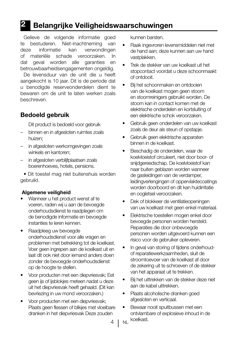 Belangrijke veiligheidswaarschuwingen, Bedoeld gebruik | Teka TKI2 145 D User Manual | Page 82 / 98