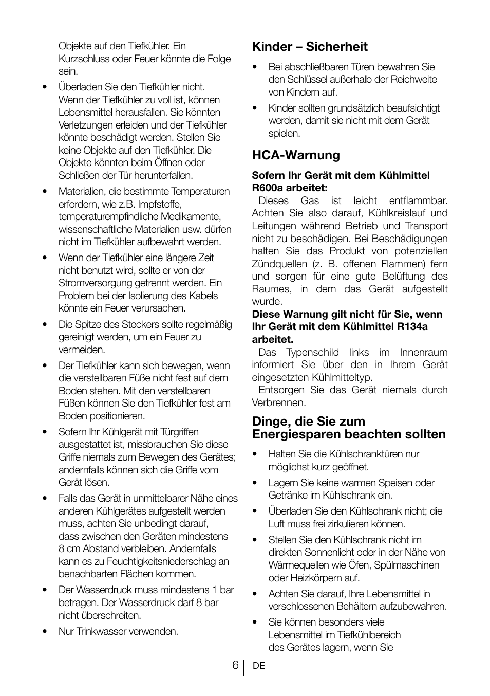 Kinder – sicherheit, Hca-warnung, Dinge, die sie zum energiesparen beachten sollten | Teka TGI2 200 NF User Manual | Page 28 / 74