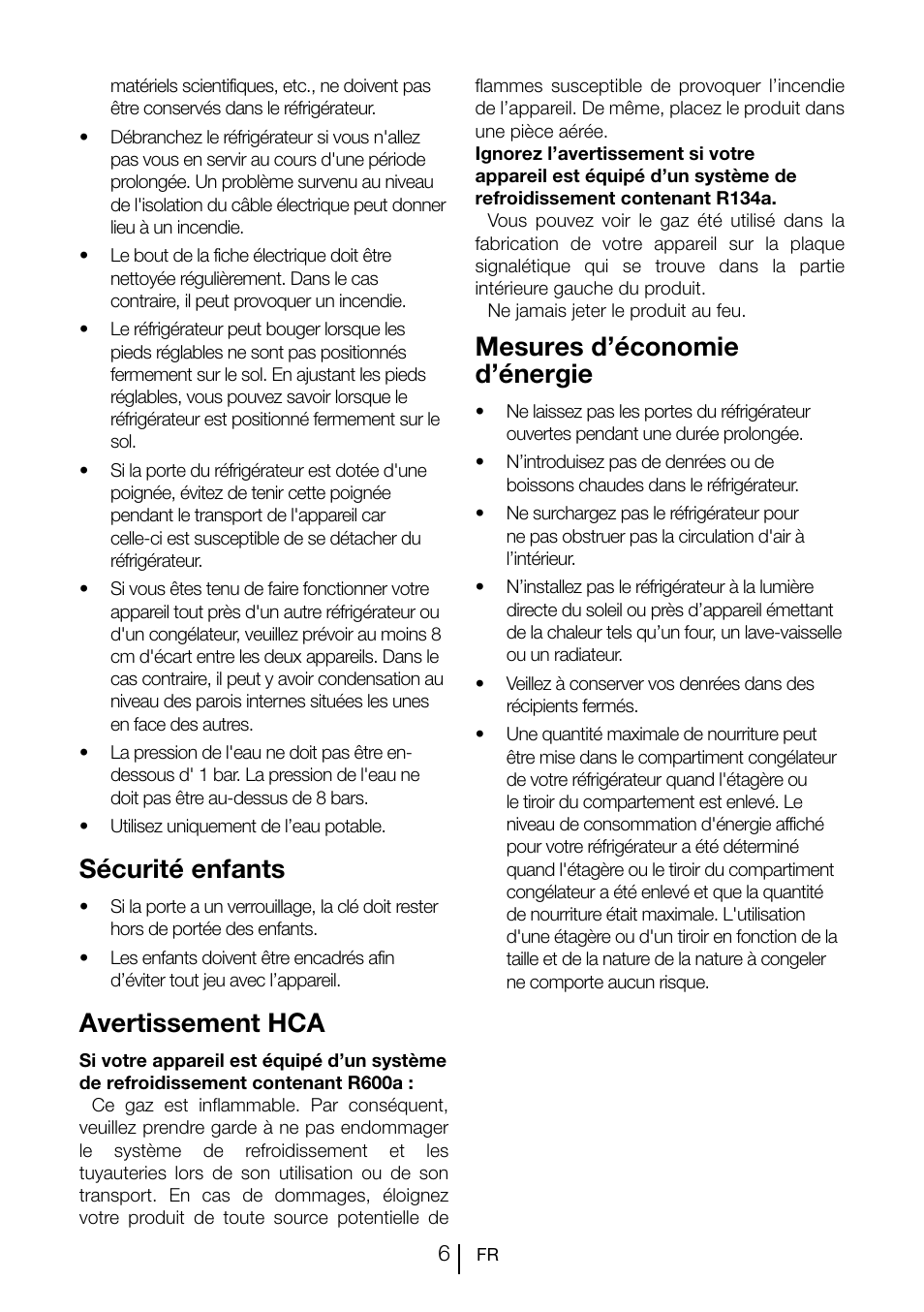 Sécurité enfants, Avertissement hca, Mesures d’économie d’énergie | Teka TGI2 200 NF User Manual | Page 46 / 74