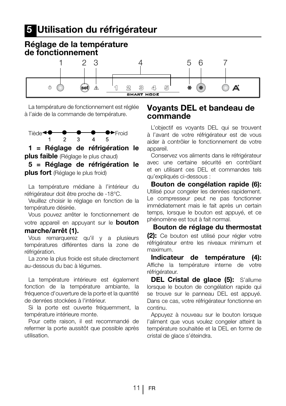 5utilisation du réfrigérateur, Réglage de la température de fonctionnement, Voyants del et bandeau de commande | Teka TGI2 200 NF User Manual | Page 51 / 74