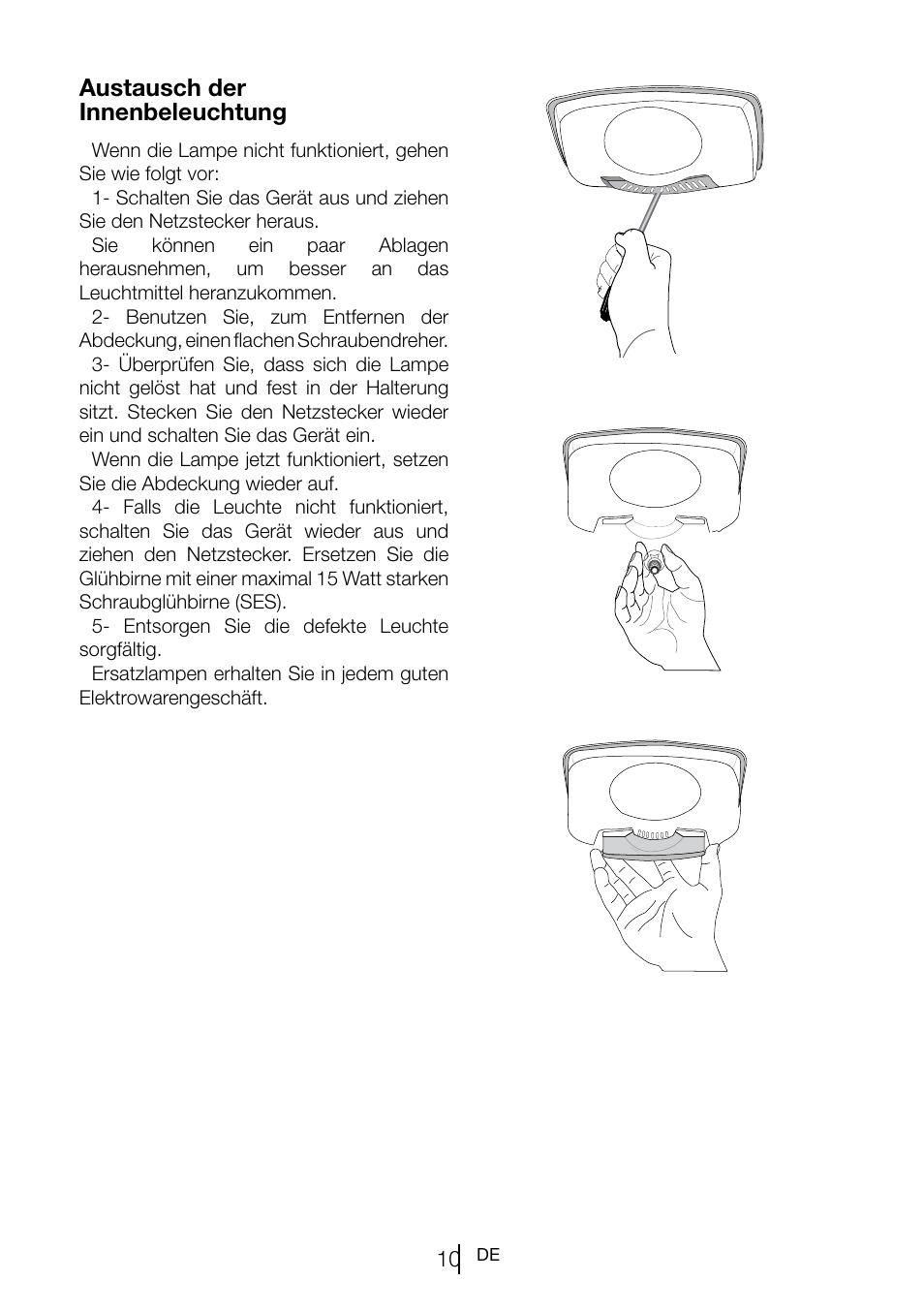 Austausch der innenbeleuchtung | Teka TKI2 300 User Manual | Page 32 / 77