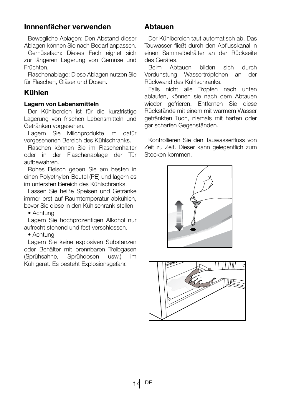 Innnenfächer verwenden, Kühlen, Abtauen | Teka TKI2 300 User Manual | Page 36 / 77