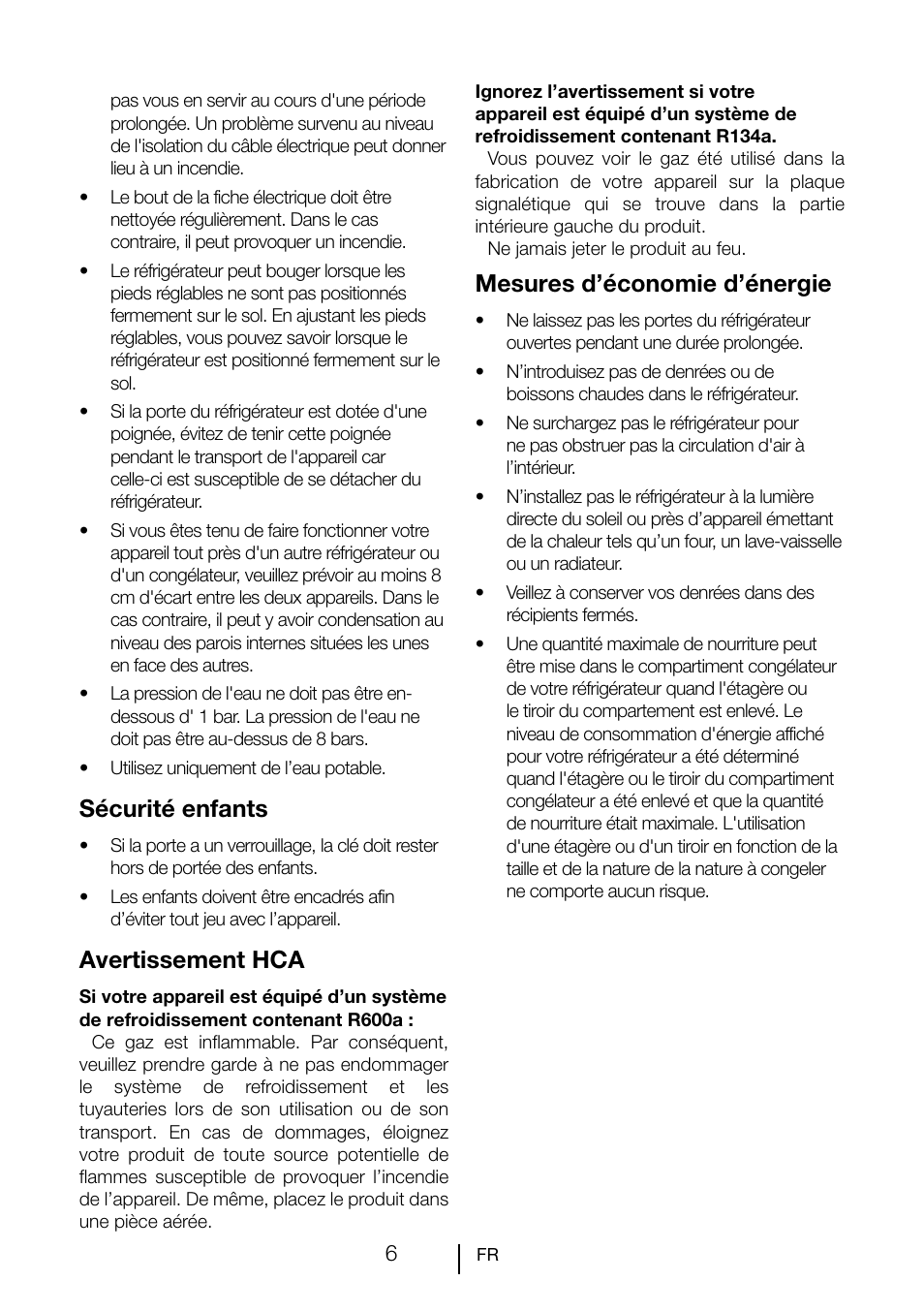 Sécurité enfants, Avertissement hca, Mesures d’économie d’énergie | Teka TKI2 300 User Manual | Page 47 / 77