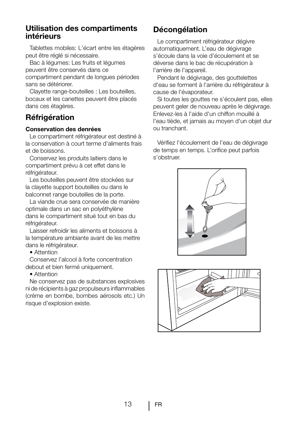 Utilisation des compartiments intérieurs, Réfrigération, Décongélation | Teka TKI2 300 User Manual | Page 54 / 77