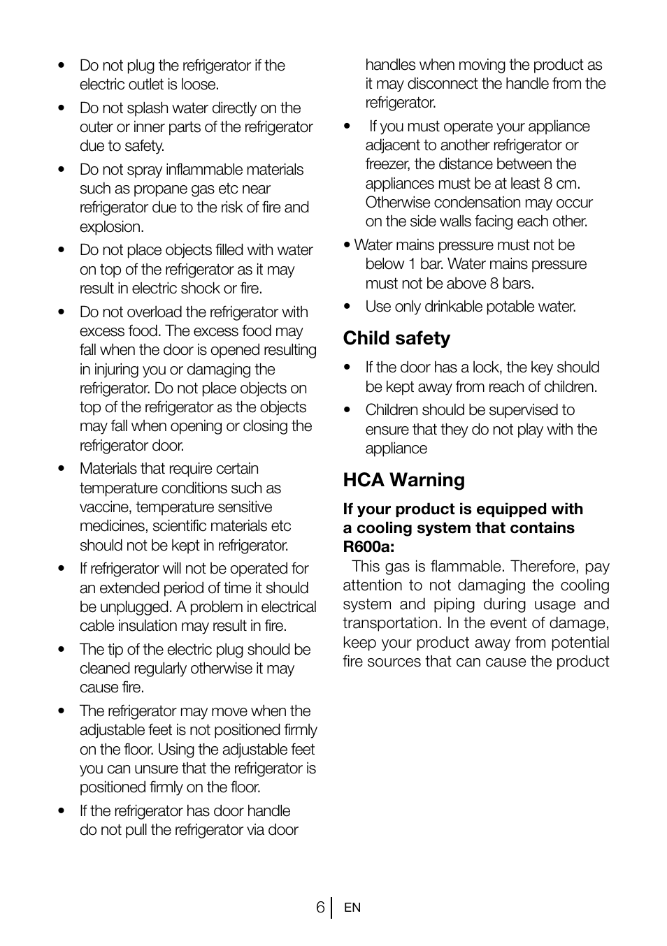 Child safety, Hca warning | Teka TKI2 300 User Manual | Page 7 / 77