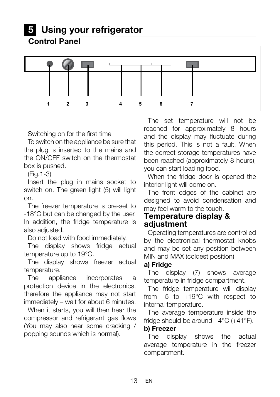 5using your refrigerator, Temperature display & adjustment, Control panel | Teka CI 342 User Manual | Page 14 / 83