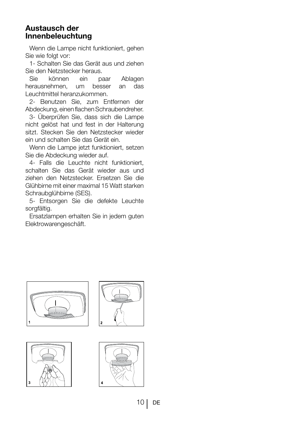 Austausch der innenbeleuchtung | Teka CI 342 User Manual | Page 32 / 83
