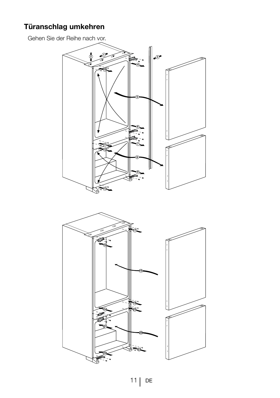 Türanschlag umkehren, Gehen sie der reihe nach vor | Teka CI 342 User Manual | Page 33 / 83