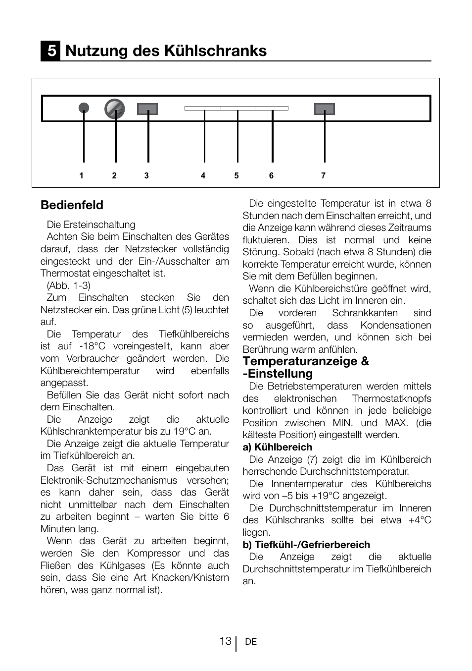 5nutzung des kühlschranks, Bedienfeld, Temperaturanzeige & -einstellung | Teka CI 342 User Manual | Page 35 / 83