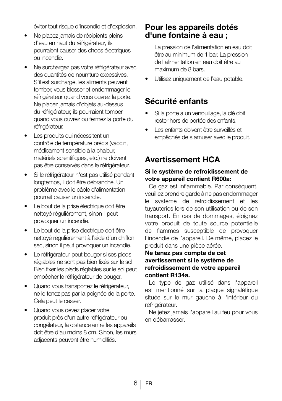 Pour les appareils dotés d'une fontaine à eau, Sécurité enfants, Avertissement hca | Teka CI 342 User Manual | Page 48 / 83