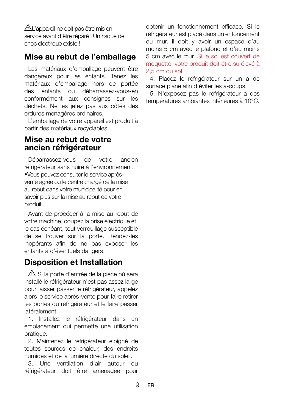 Mise au rebut de l’emballage, Mise au rebut de votre ancien réfrigérateur, Disposition et installation a | Teka CI 342 User Manual | Page 51 / 83