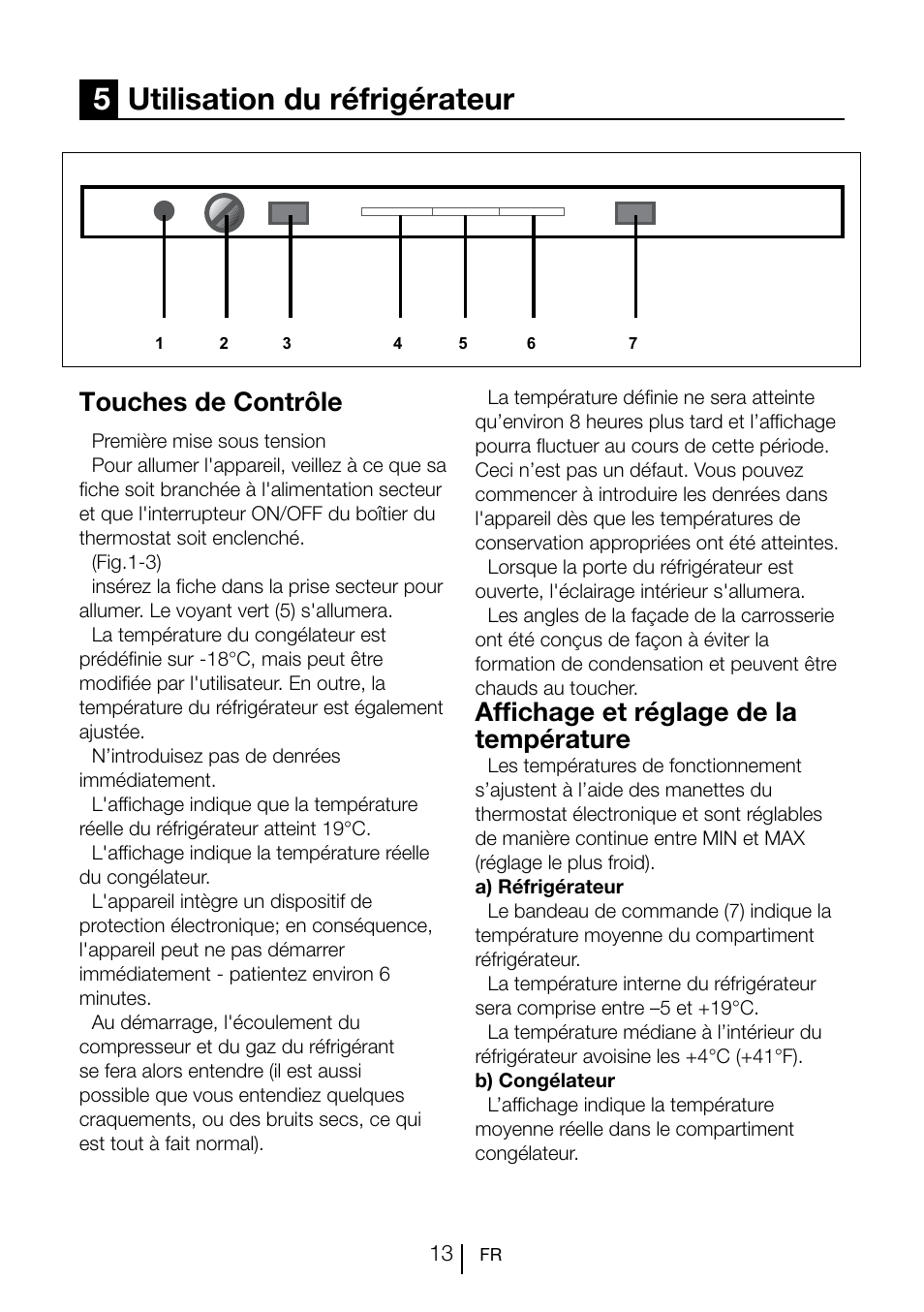 5utilisation du réfrigérateur, Touches de contrôle, Affichage et réglage de la température | Teka CI 342 User Manual | Page 55 / 83