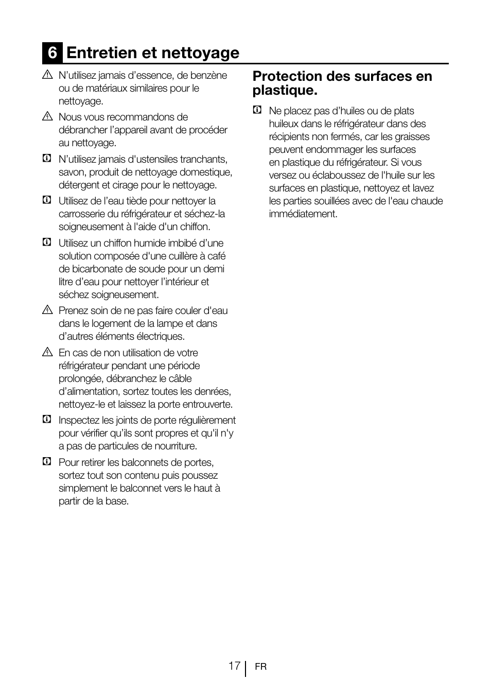 6entretien et nettoyage, Protection des surfaces en plastique | Teka CI 342 User Manual | Page 59 / 83