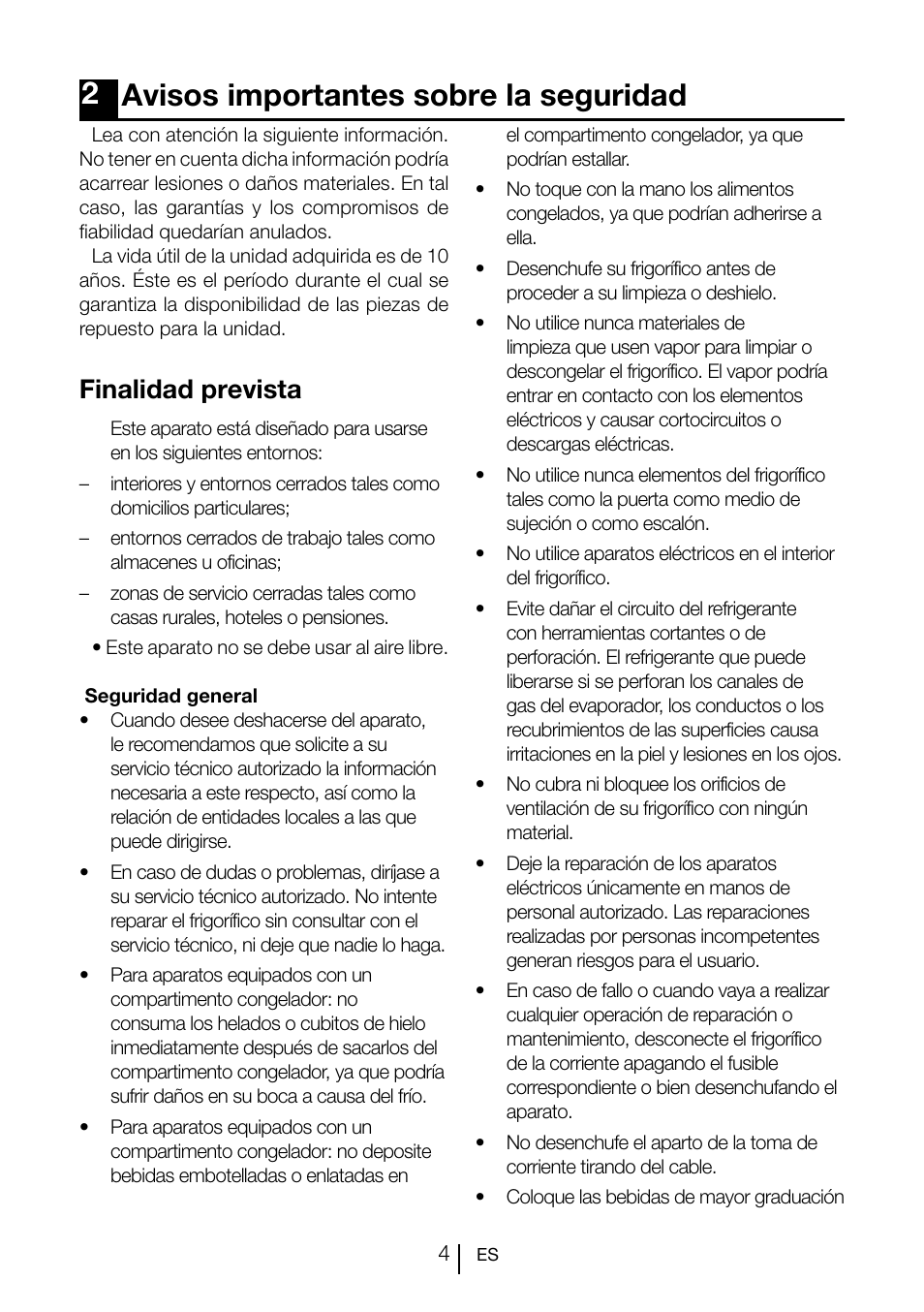 2avisos importantes sobre la seguridad, Finalidad prevista | Teka CI 342 User Manual | Page 66 / 83