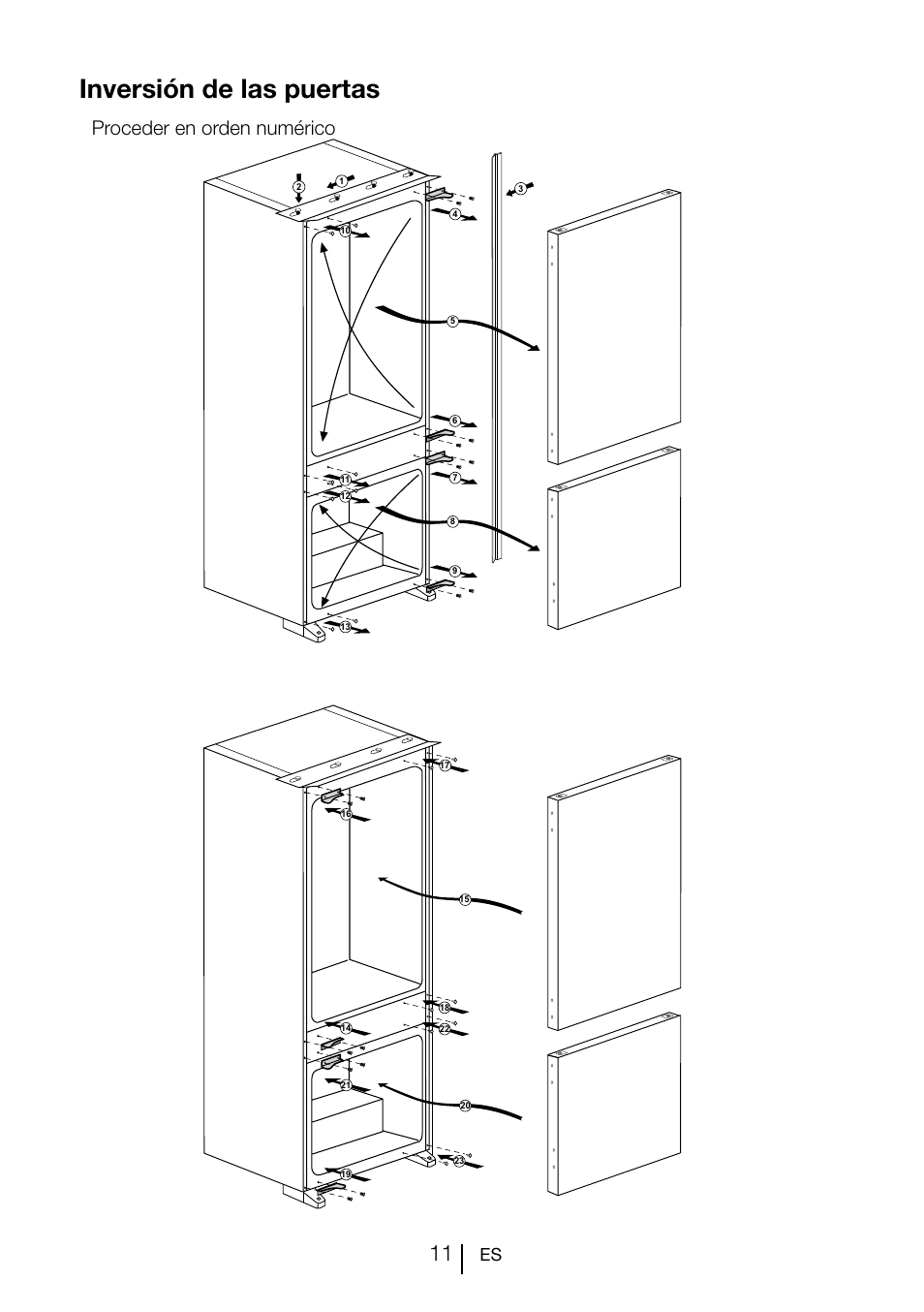 Inversión de las puertas, Proceder en orden numérico | Teka CI 342 User Manual | Page 73 / 83