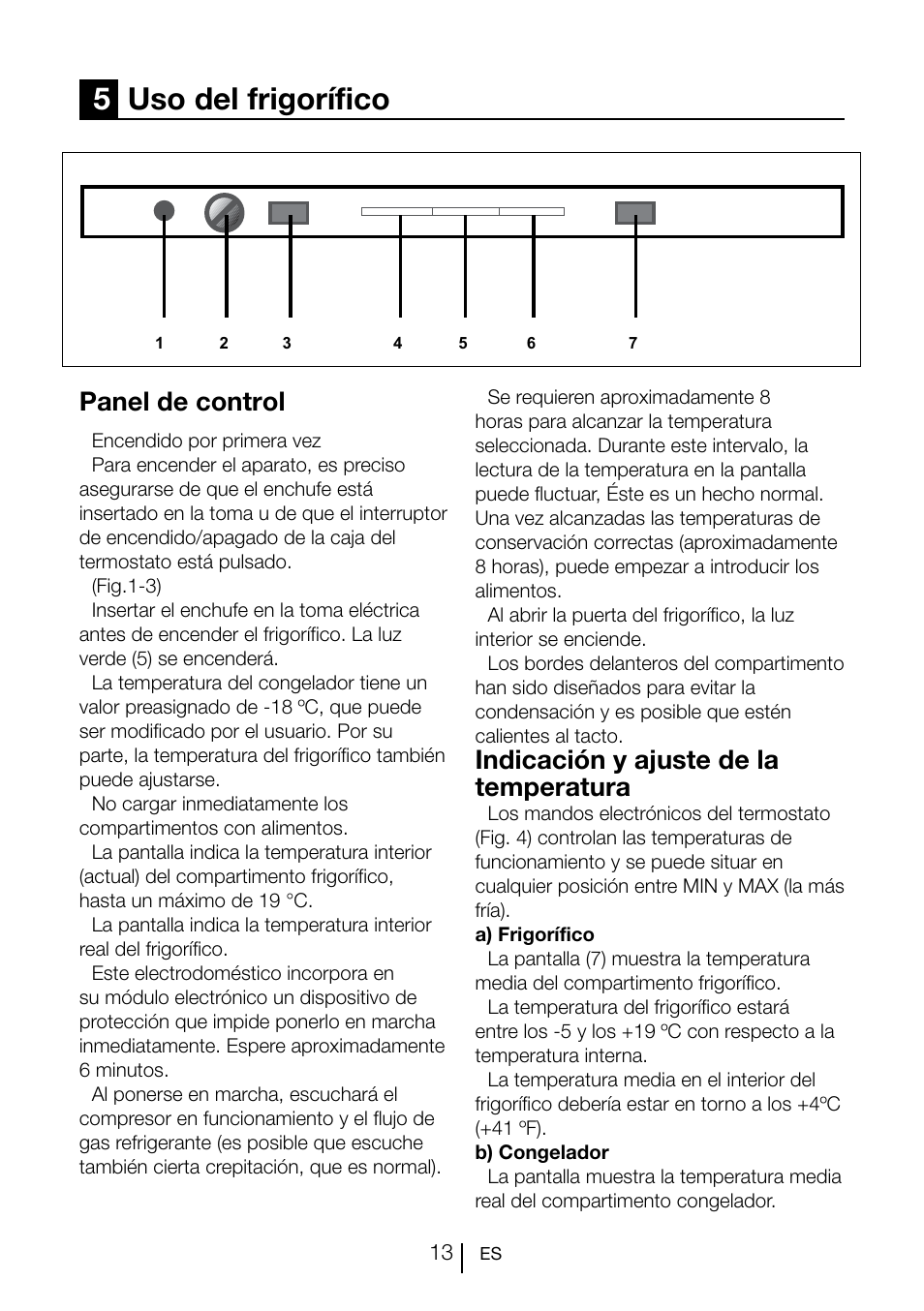 5uso del frigorífico, Panel de control, Indicación y ajuste de la temperatura | Teka CI 342 User Manual | Page 75 / 83