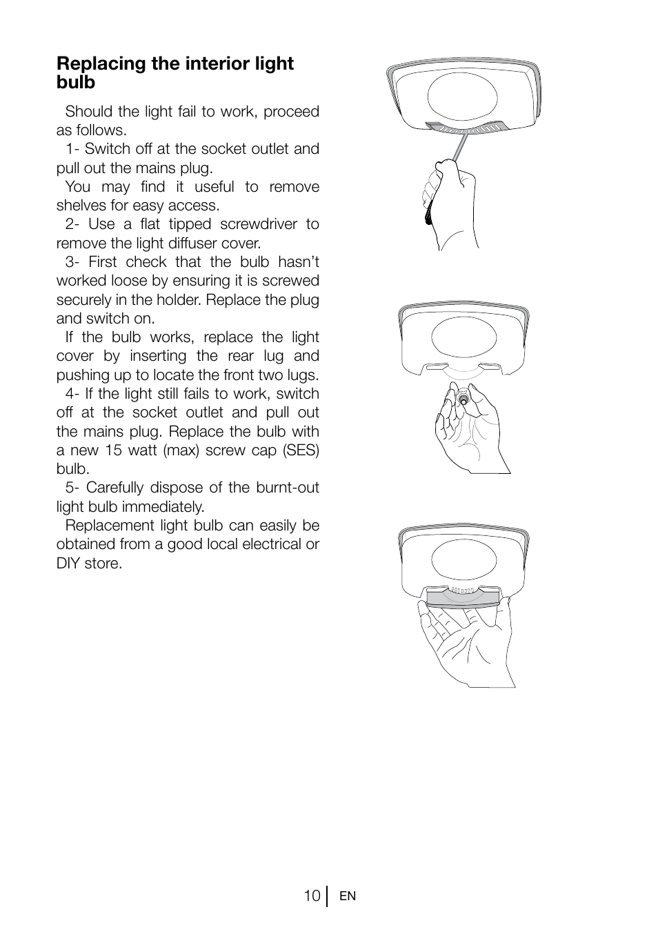 Replacing the interior light bulb | Teka CI2 350 NF User Manual | Page 12 / 82