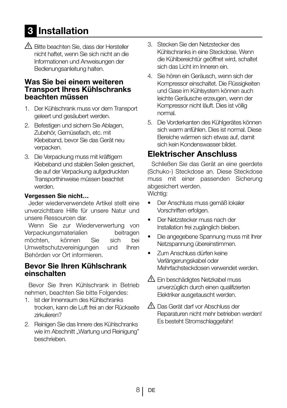 3installation, Elektrischer anschluss | Teka CI2 350 NF User Manual | Page 32 / 82