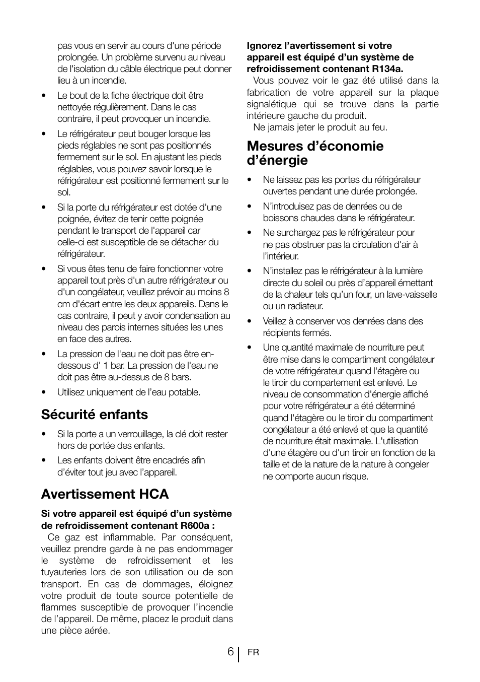 Sécurité enfants, Avertissement hca, Mesures d’économie d’énergie | Teka CI2 350 NF User Manual | Page 50 / 82