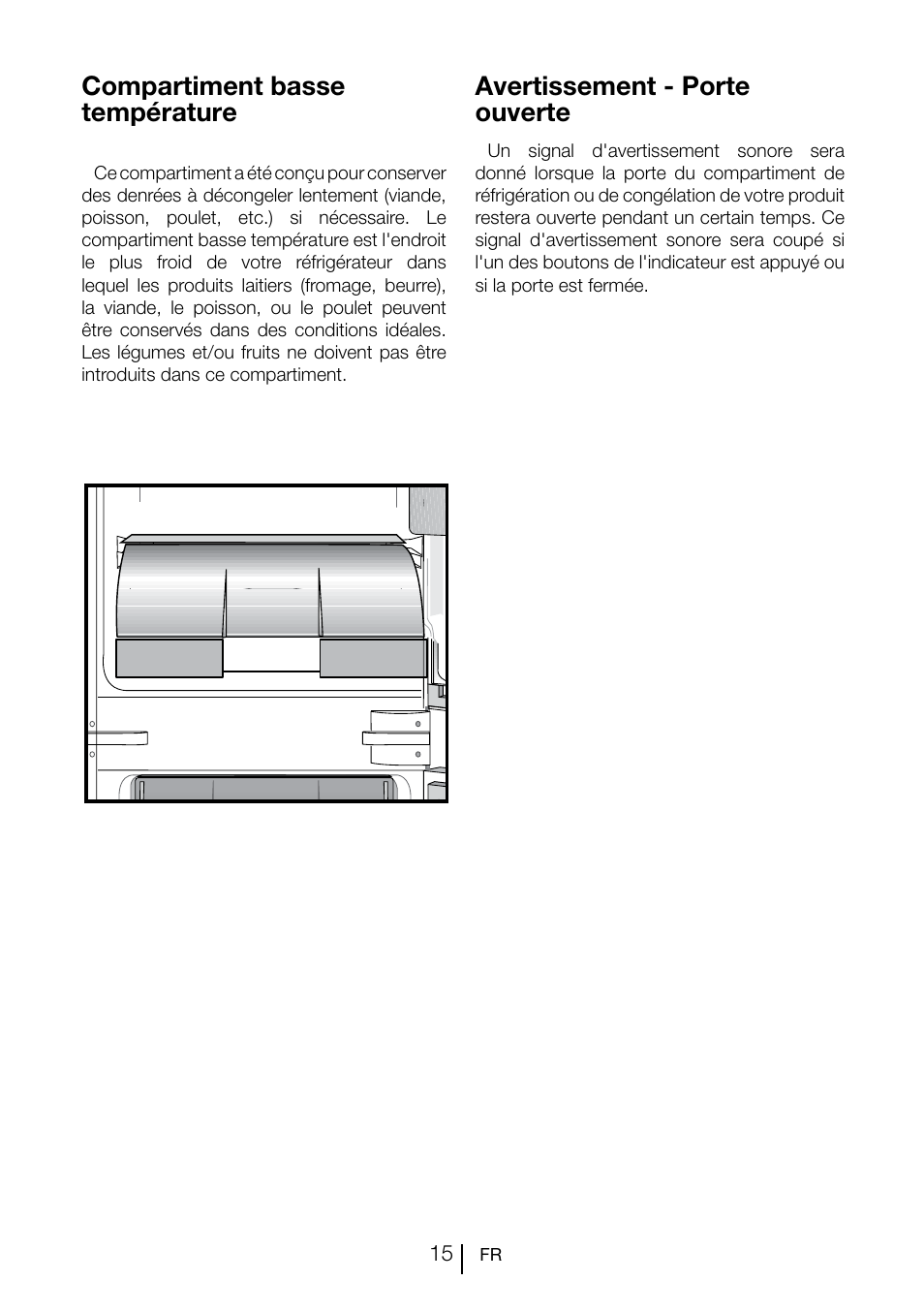 Compartiment basse température, Avertissement - porte ouverte | Teka CI2 350 NF User Manual | Page 59 / 82