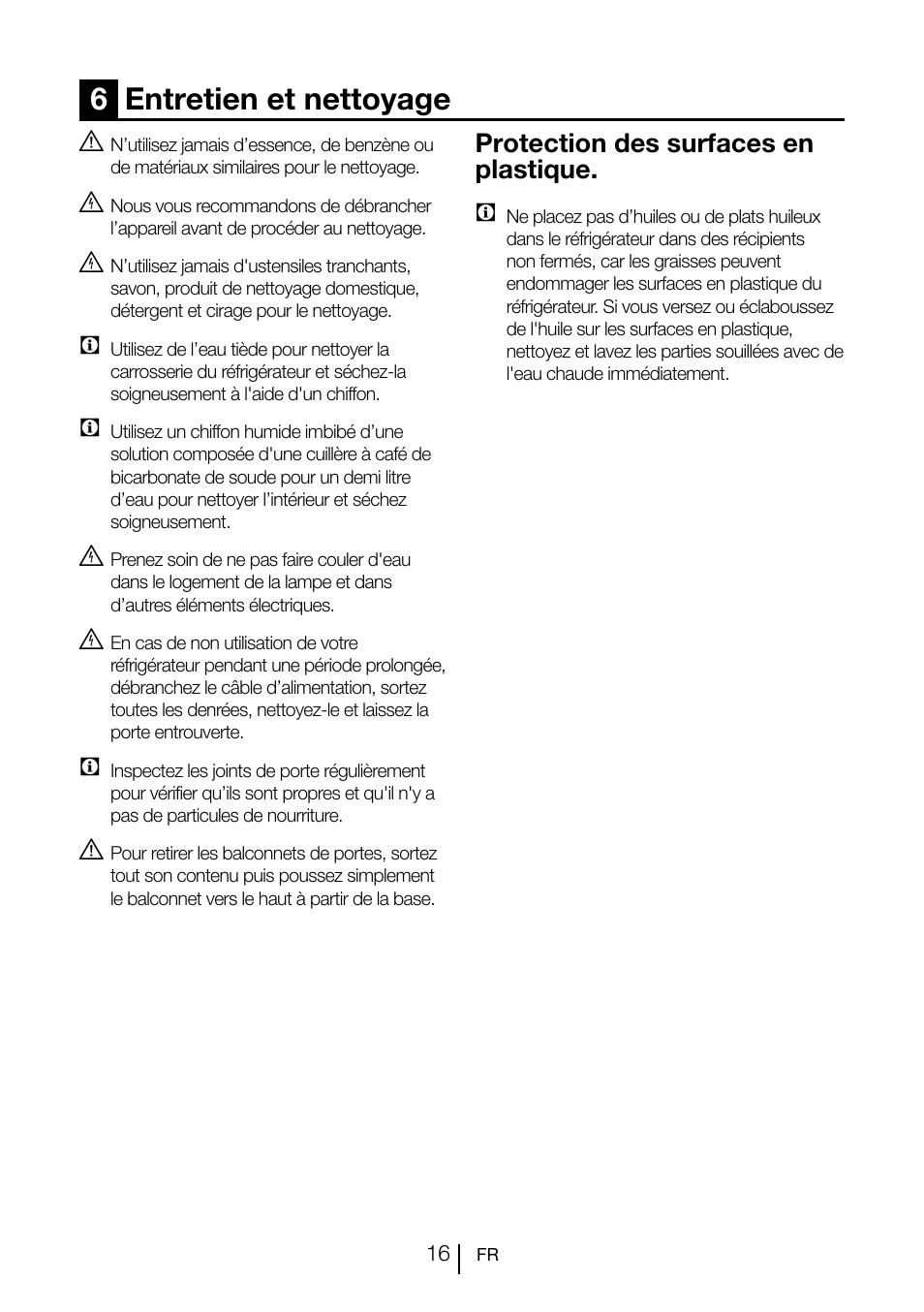 6entretien et nettoyage, Protection des surfaces en plastique. c | Teka CI2 350 NF User Manual | Page 60 / 82