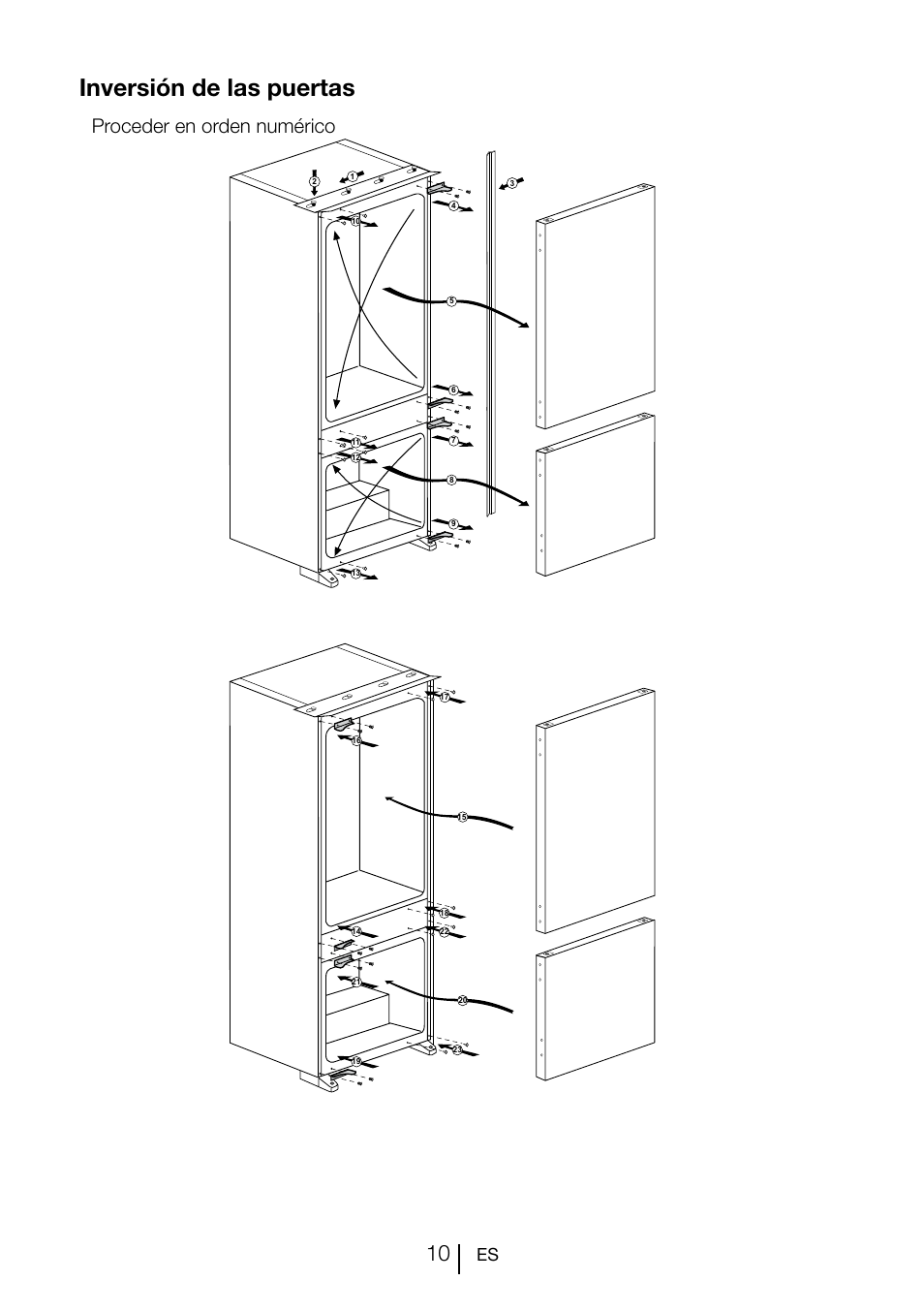 Inversión de las puertas, Proceder en orden numérico | Teka CI2 350 NF User Manual | Page 73 / 82