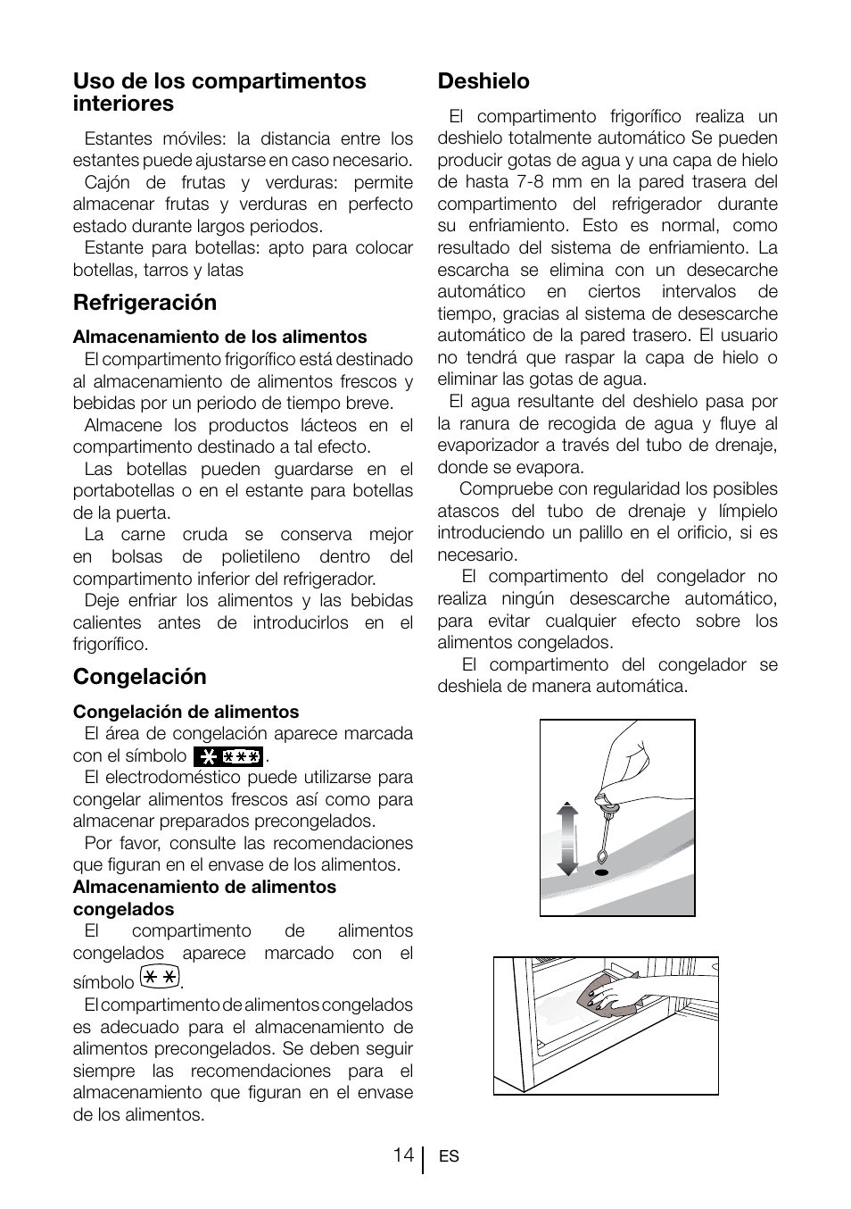 Uso de los compartimentos interiores, Refrigeración, Congelación | Deshielo | Teka CI2 350 NF User Manual | Page 77 / 82