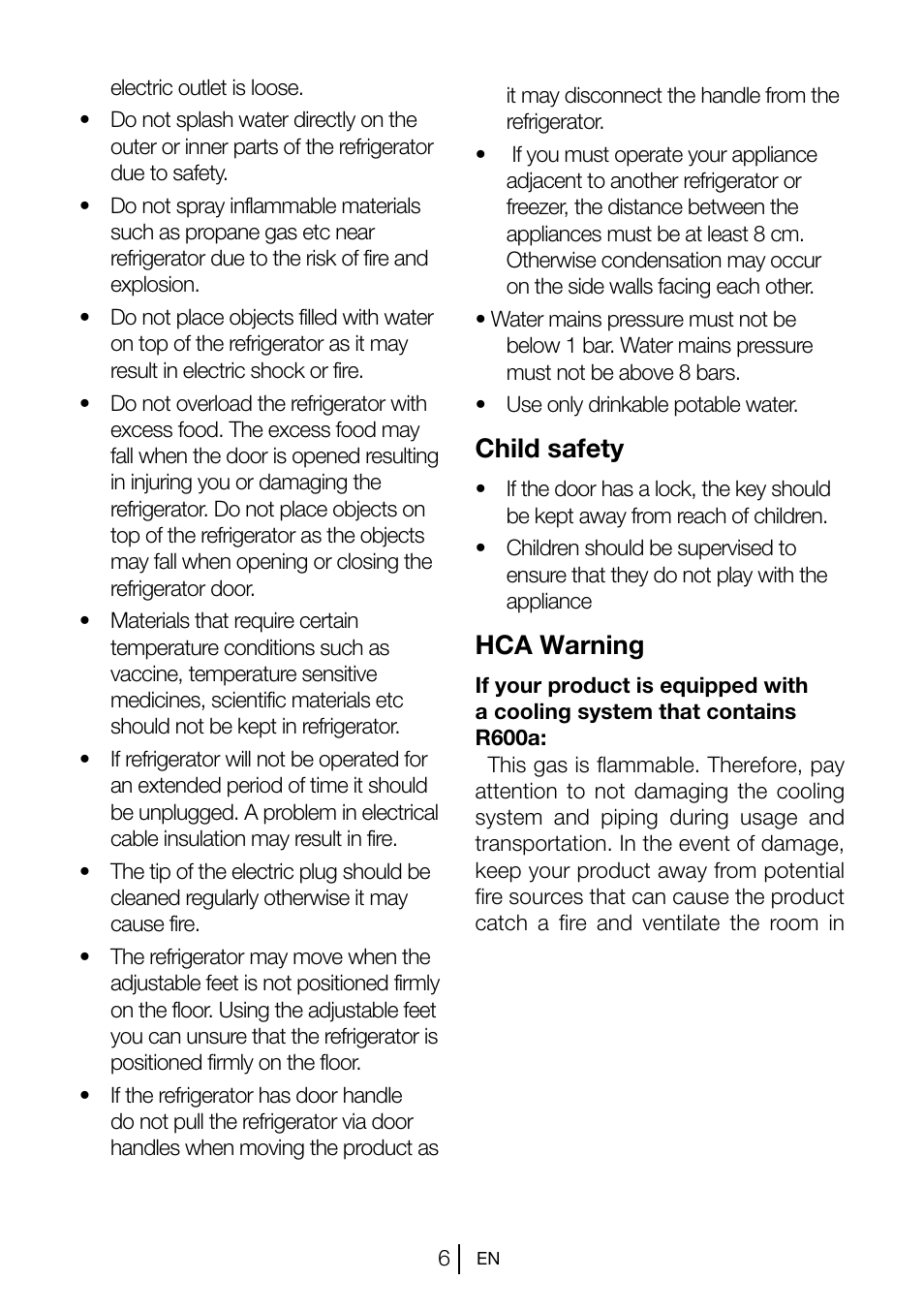 Child safety, Hca warning | Teka CI2 350 NF User Manual | Page 8 / 82