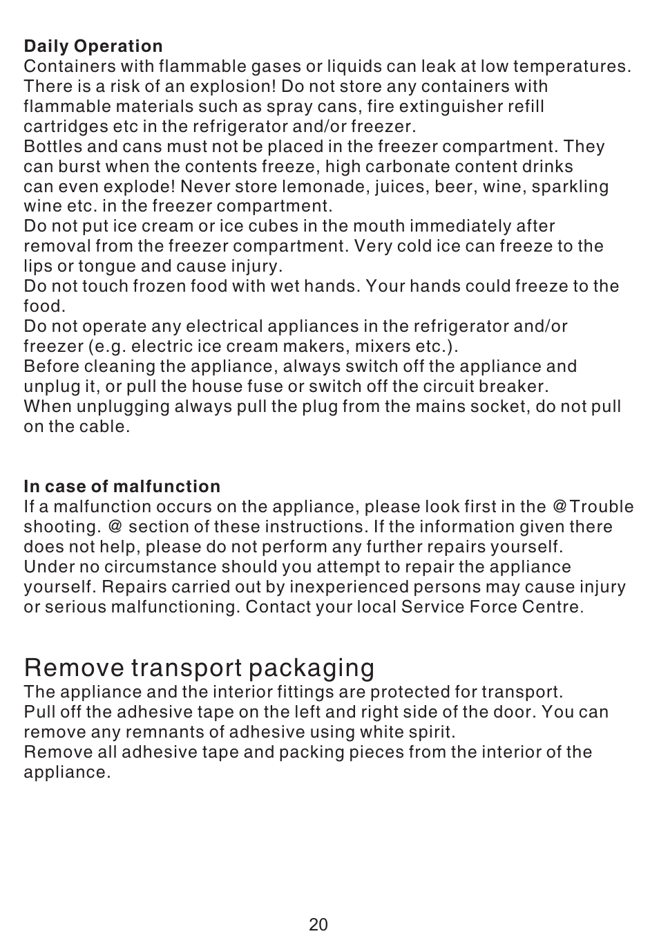 Remove transport packaging | Teka TS 138 User Manual | Page 21 / 53
