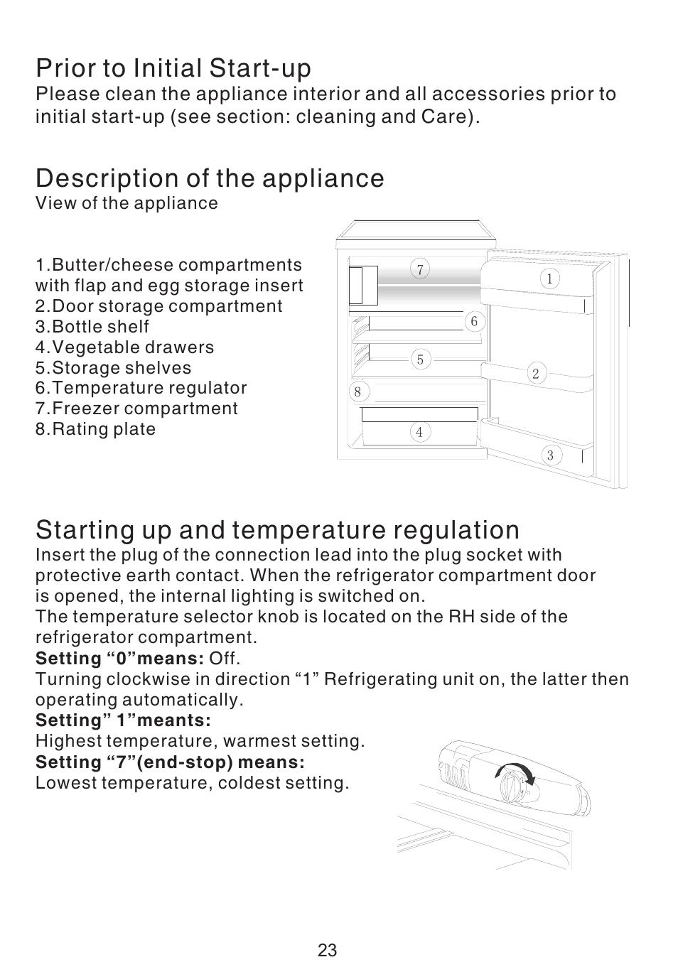 Prior to initial start-up, Description of the appliance, Starting up and temperature regulation | Teka TS 138 User Manual | Page 24 / 53