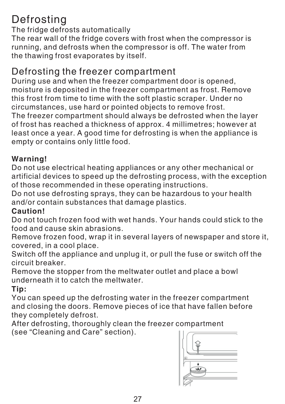 页 12, Defrosting, Defrosting the freezer compartment | Teka TS 138 User Manual | Page 28 / 53