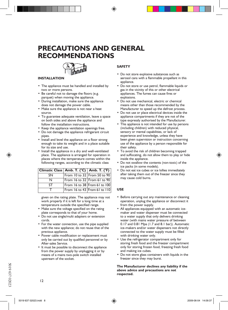 Precautions and general recommendations, Recomandation in case of no use of the appliance, Maintenance and cleaning | Replacing the bulb, Troubleshooting guide | Teka CB 385 User Manual | Page 12 / 28