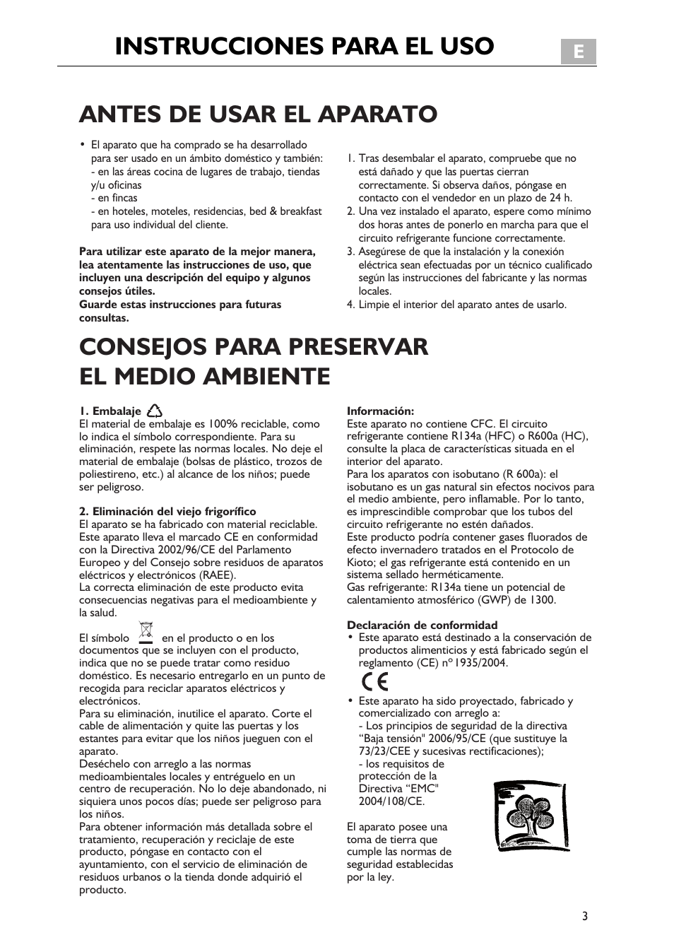 Instrucciones para el uso, Antes de usar el aparato, Consejos para preservar el medio ambiente | Teka CB 385 User Manual | Page 3 / 28