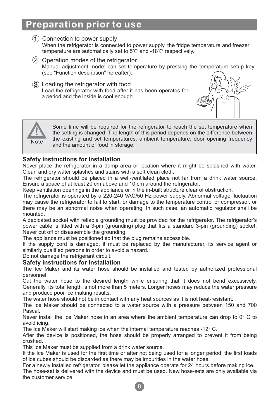 Preparation prior to use | Teka NFT 370 User Manual | Page 11 / 153