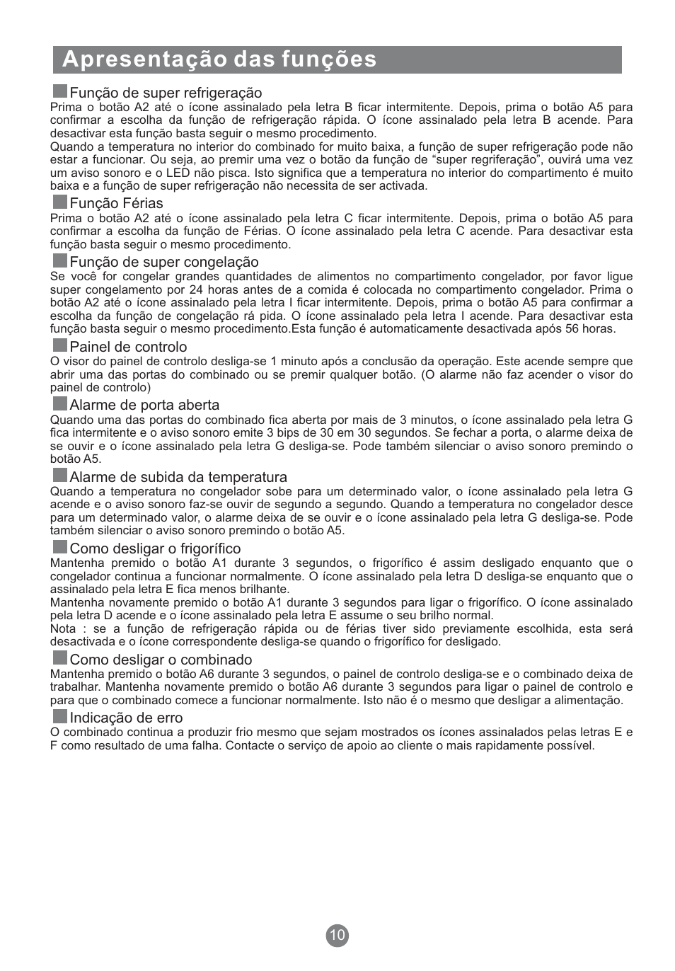 Apresentação das funções | Teka NFT 370 User Manual | Page 121 / 153