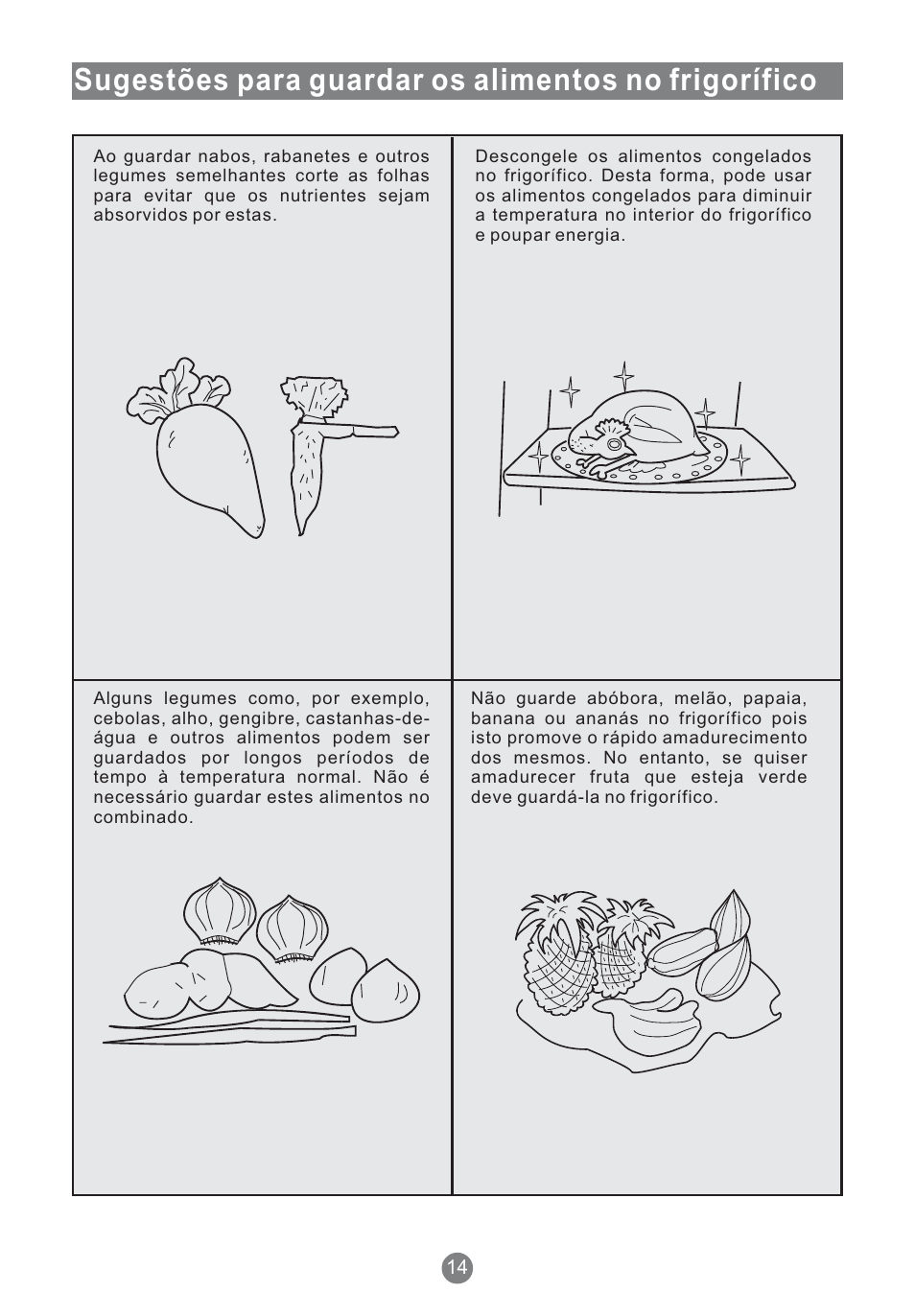 Sugestões para guardar os alimentos no frigorífico | Teka NFT 370 User Manual | Page 125 / 153