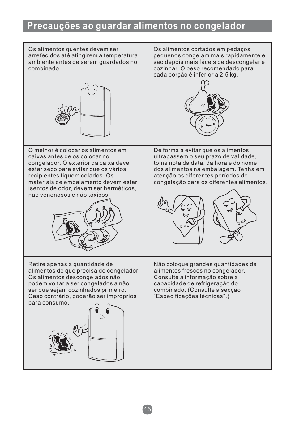 Precauções ao guardar alimentos no congelador | Teka NFT 370 User Manual | Page 126 / 153