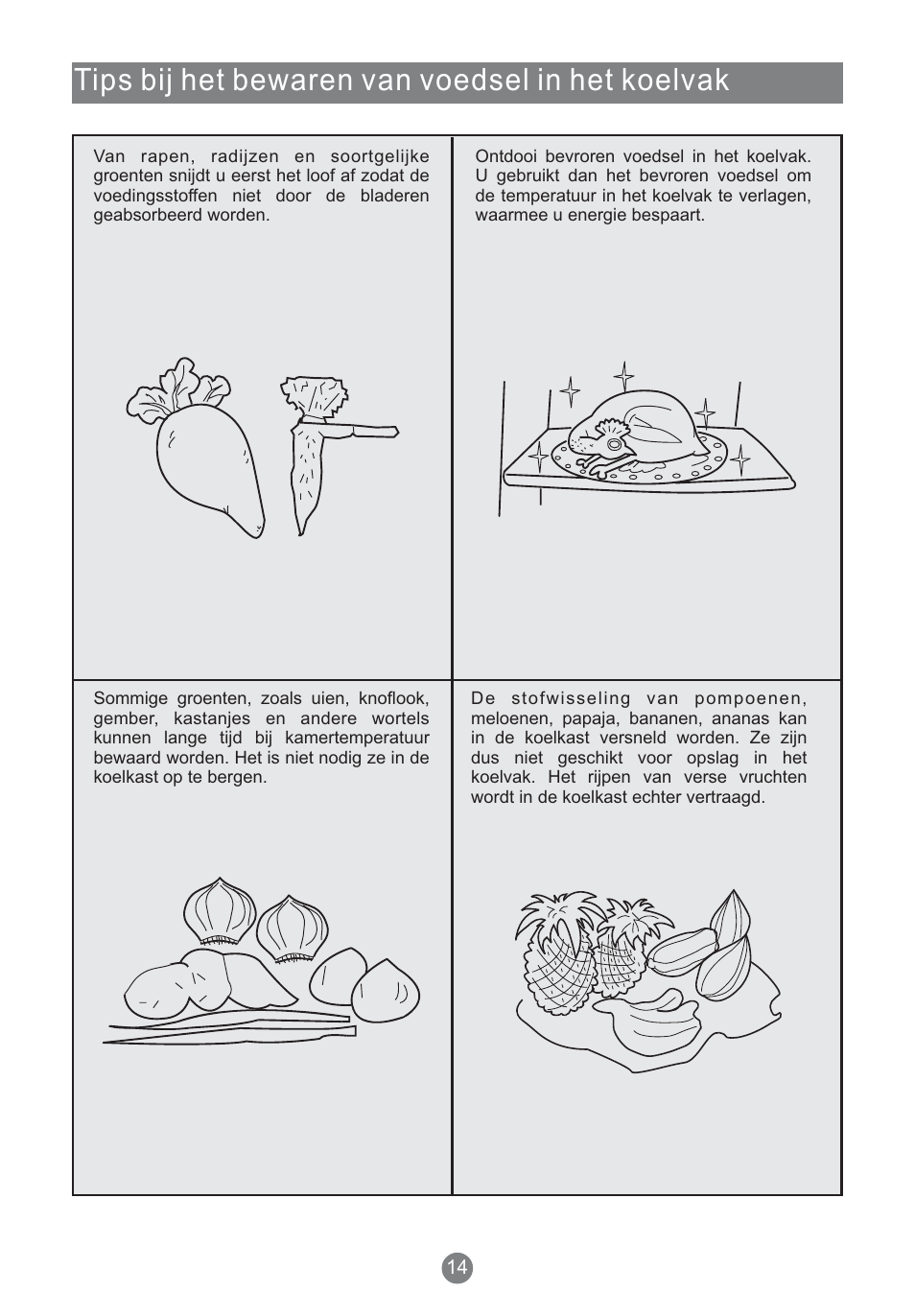 Tips bij het bewaren van voedsel in het koelvak | Teka NFT 370 User Manual | Page 146 / 153