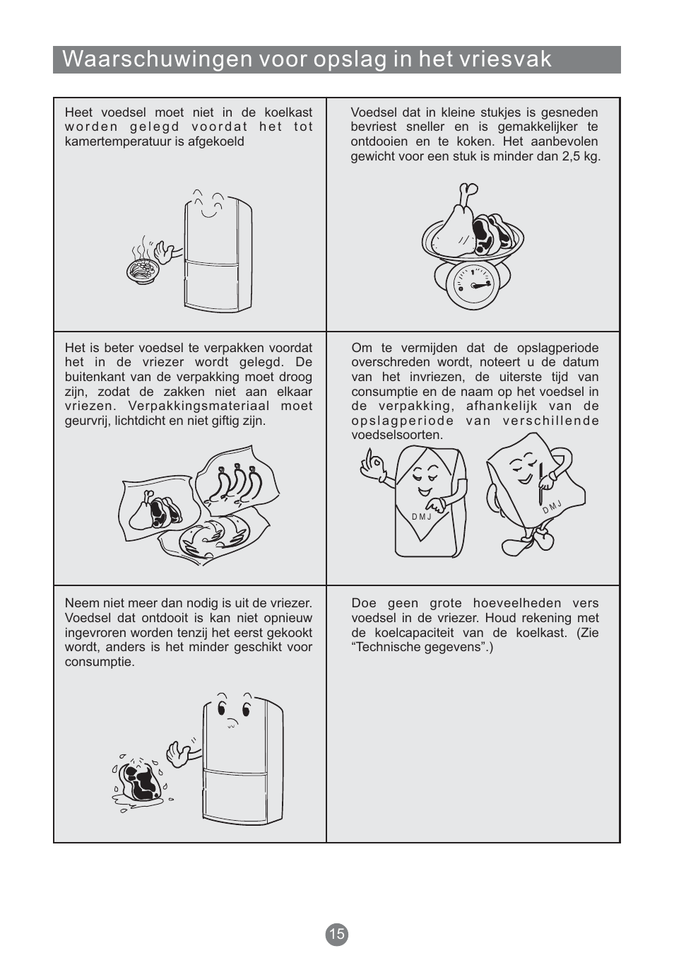 Waarschuwingen voor opslag in het vriesvak | Teka NFT 370 User Manual | Page 147 / 153