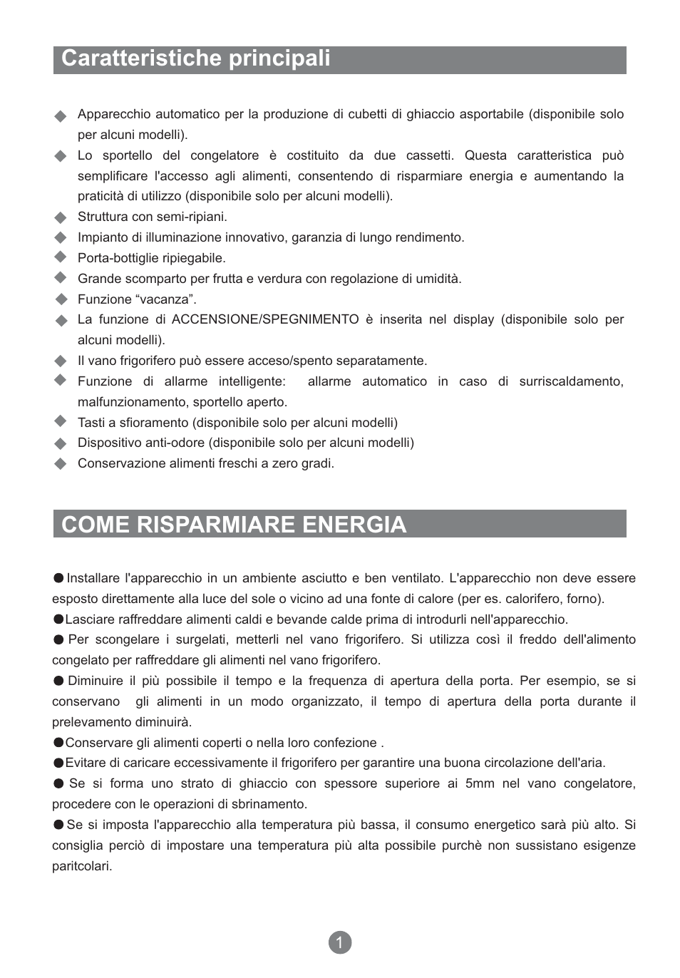 Caratteristiche principali, Come risparmiare energia | Teka NFT 370 User Manual | Page 70 / 153