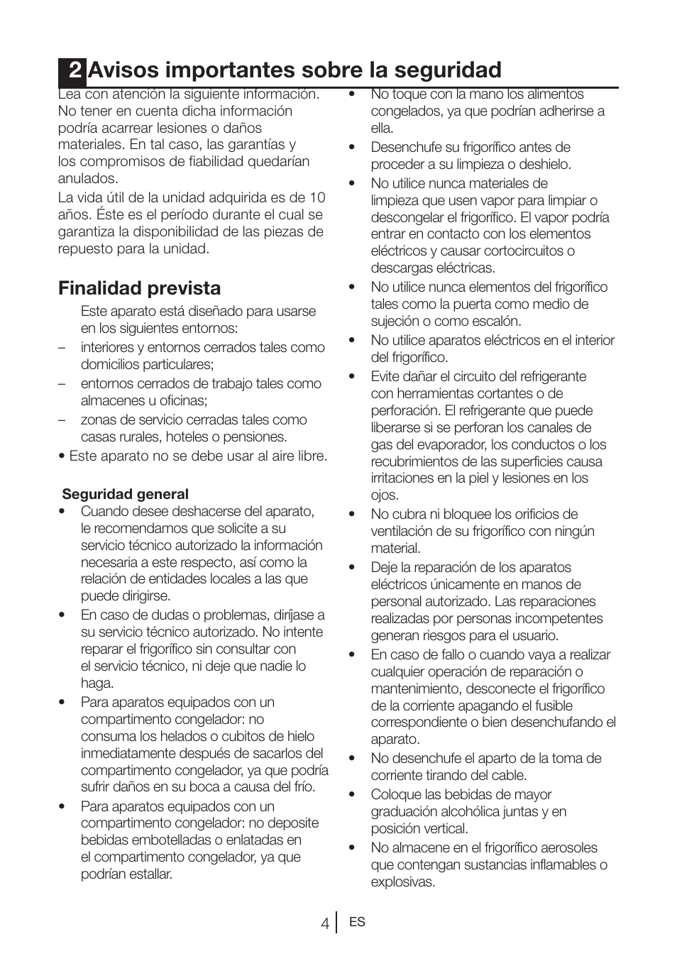 2avisos importantes sobre la seguridad, Finalidad prevista | Teka NF2 650 X User Manual | Page 105 / 263