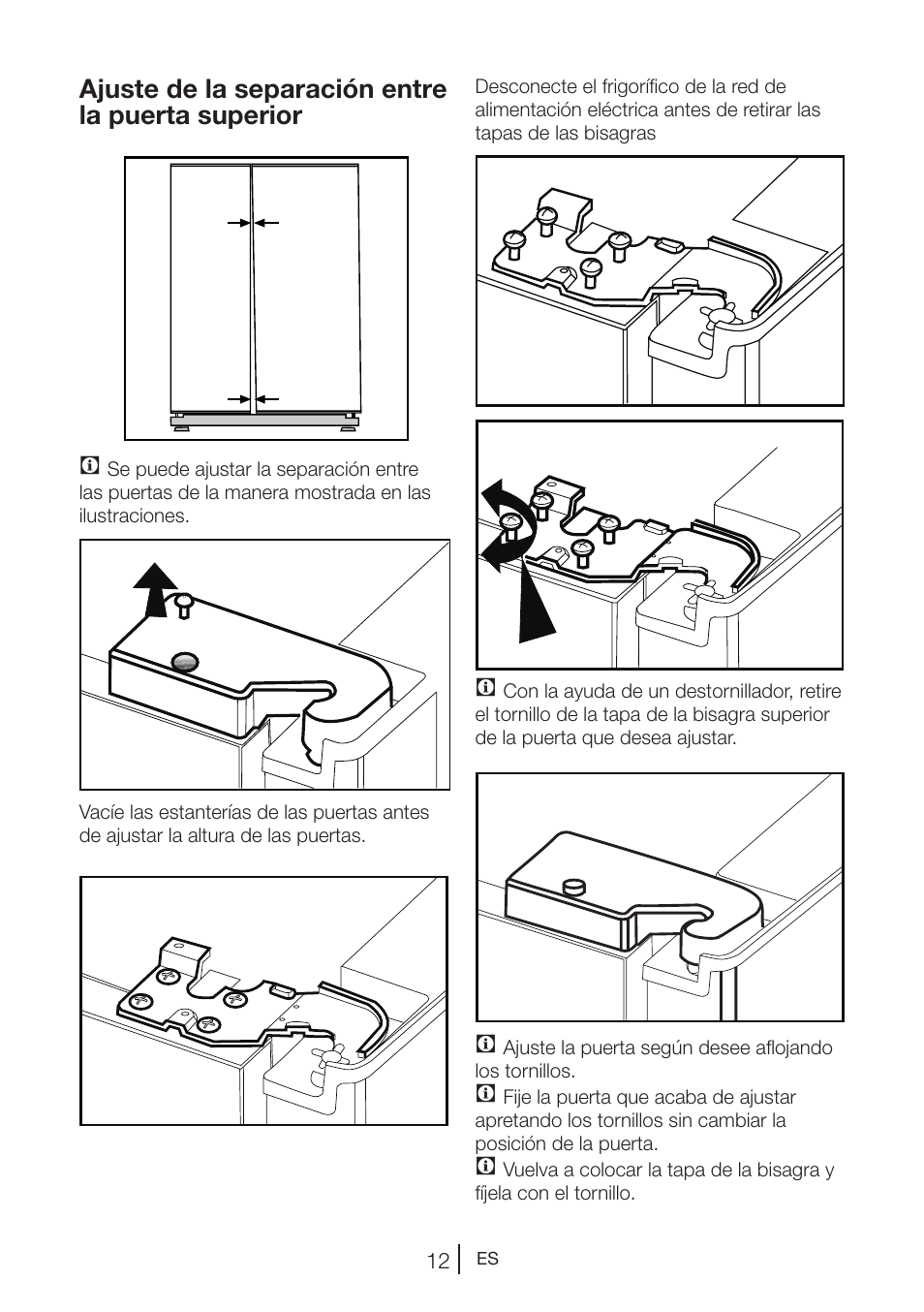 Ajuste de la separación entre la puerta superior c | Teka NF2 650 X User Manual | Page 113 / 263