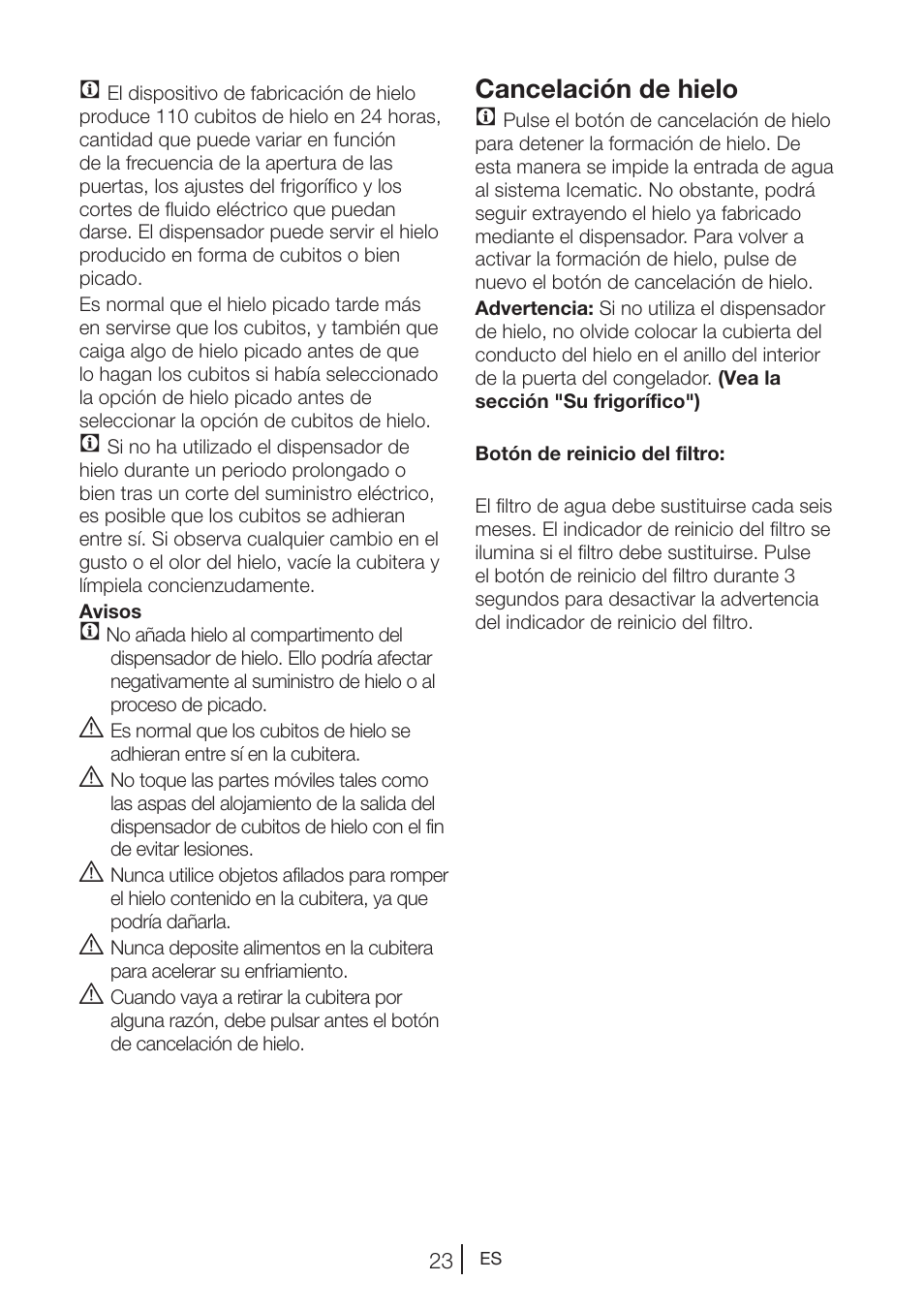 Cancelación de hielo c | Teka NF2 650 X User Manual | Page 124 / 263
