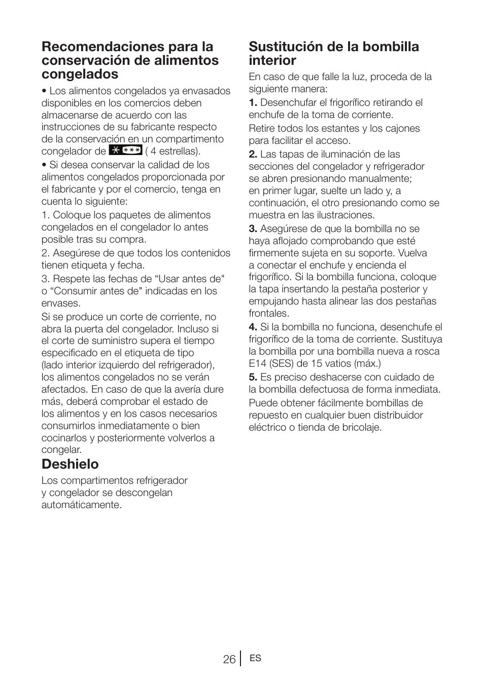Sustitución de la bombilla interior, Deshielo | Teka NF2 650 X User Manual | Page 127 / 263