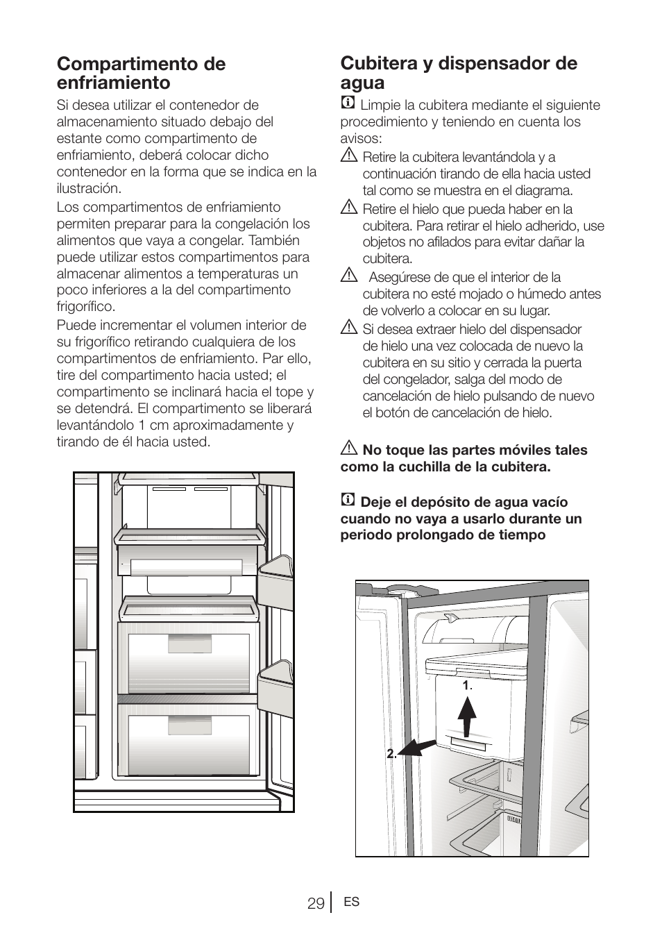 Cubitera y dispensador de agua c, Compartimento de enfriamiento | Teka NF2 650 X User Manual | Page 130 / 263