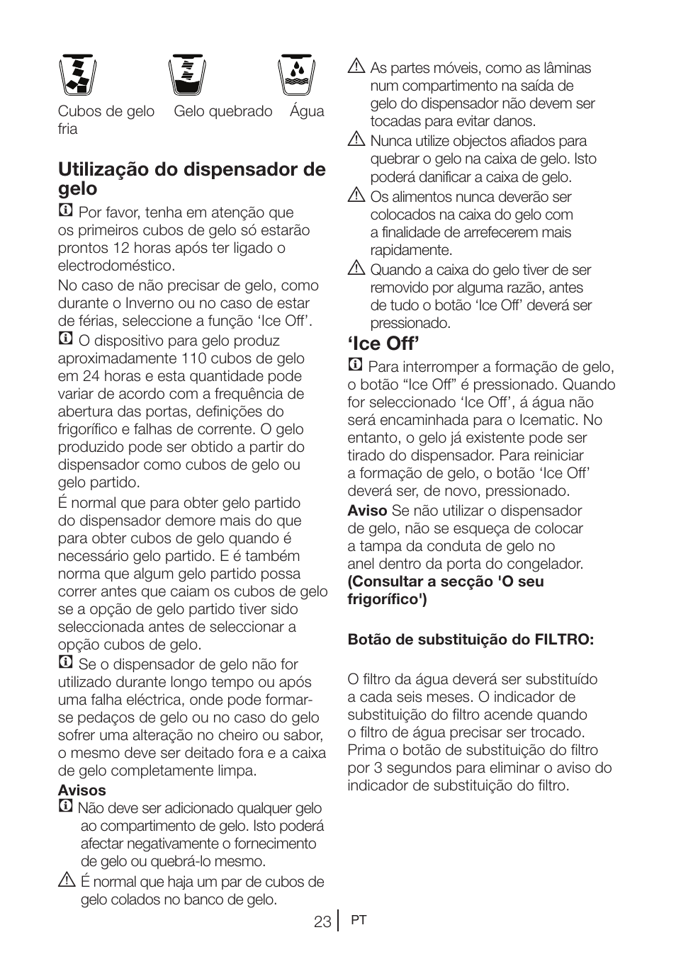 Utilização do dispensador de gelo c, Ice off’ c | Teka NF2 650 X User Manual | Page 156 / 263
