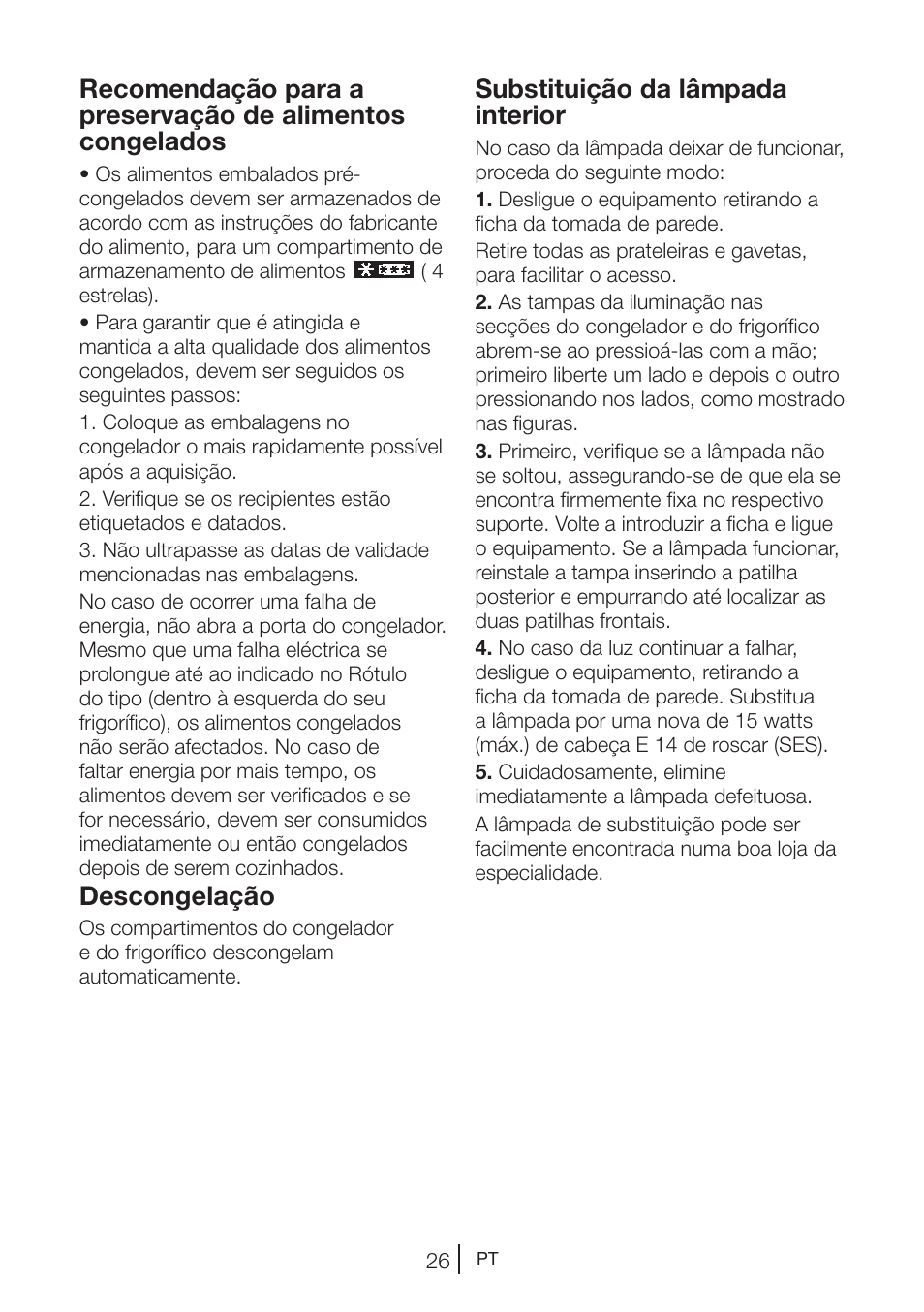 Substituição da lâmpada interior, Descongelação | Teka NF2 650 X User Manual | Page 159 / 263