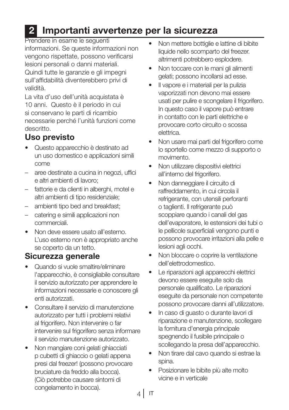 2importanti avvertenze per la sicurezza, Uso previsto, Sicurezza generale | Teka NF2 650 X User Manual | Page 170 / 263